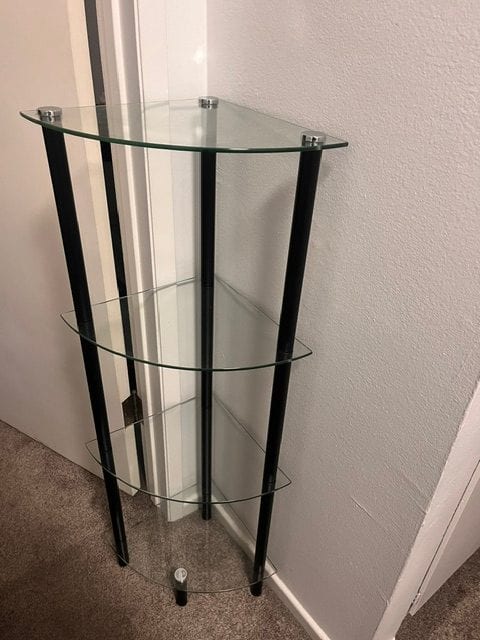 Modern Glass & Black Metal 4-Tier Corner Display Shelf