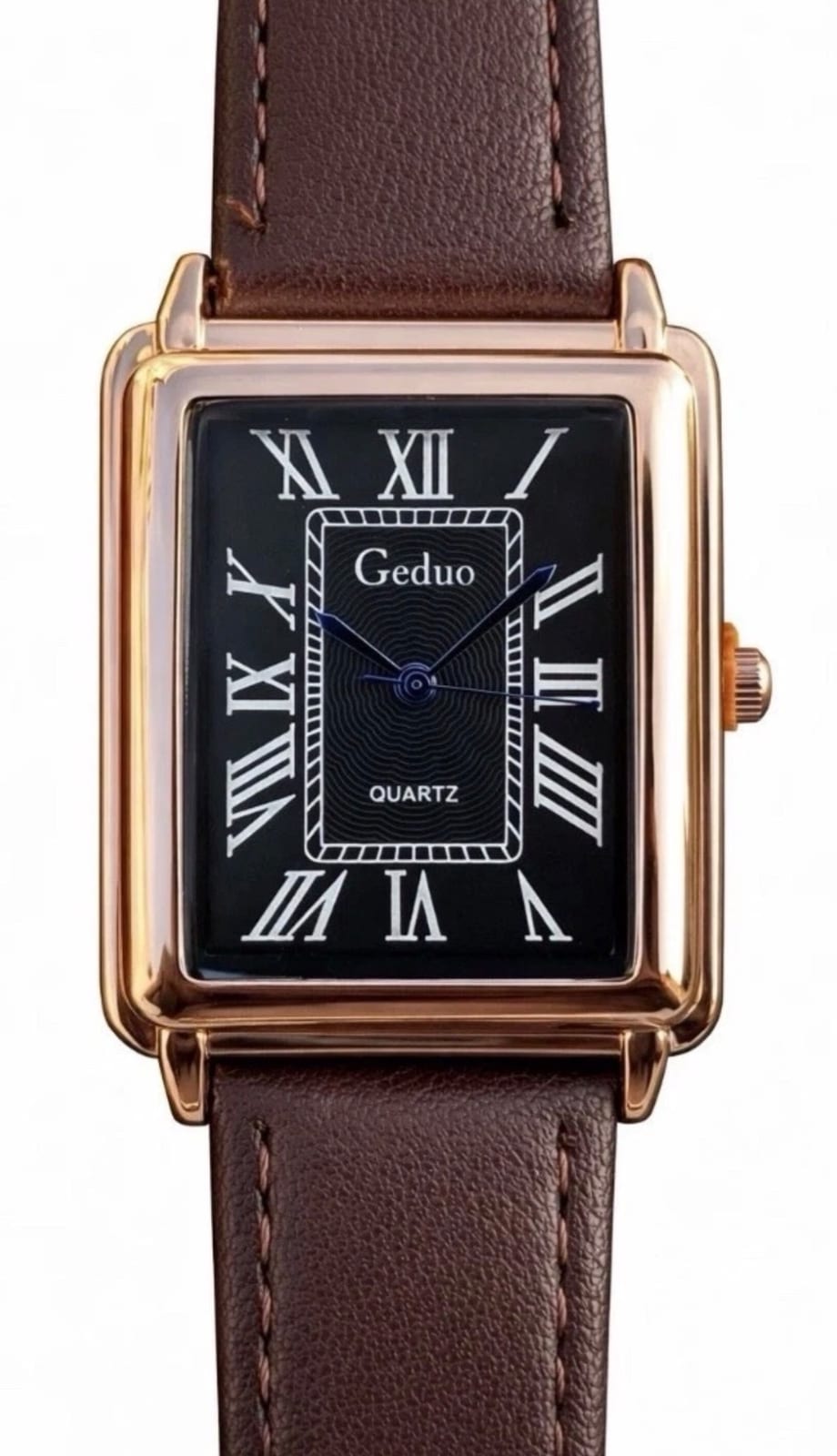 GEDUO Tank Square Leather Stainless Steel Back Analogue Thin Quartz Wrist Watch